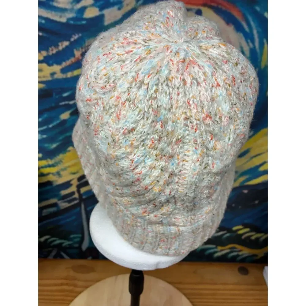 Lands End Knit Bucket Hat L XL Confetti Fleck Fleece Lined Winter Cloche
